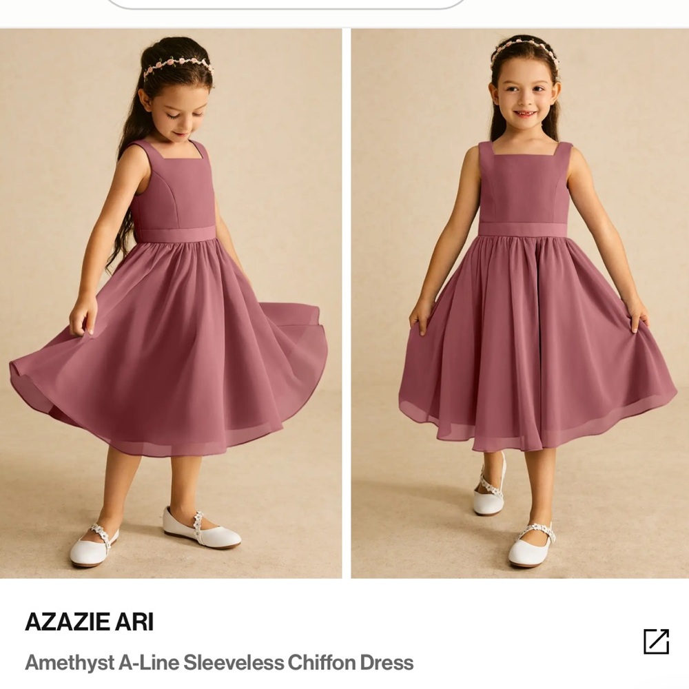 Azazie Ari A-Line Sleeveless Waistband Square-Neck Tea-Length Dress, Amethyst 3T